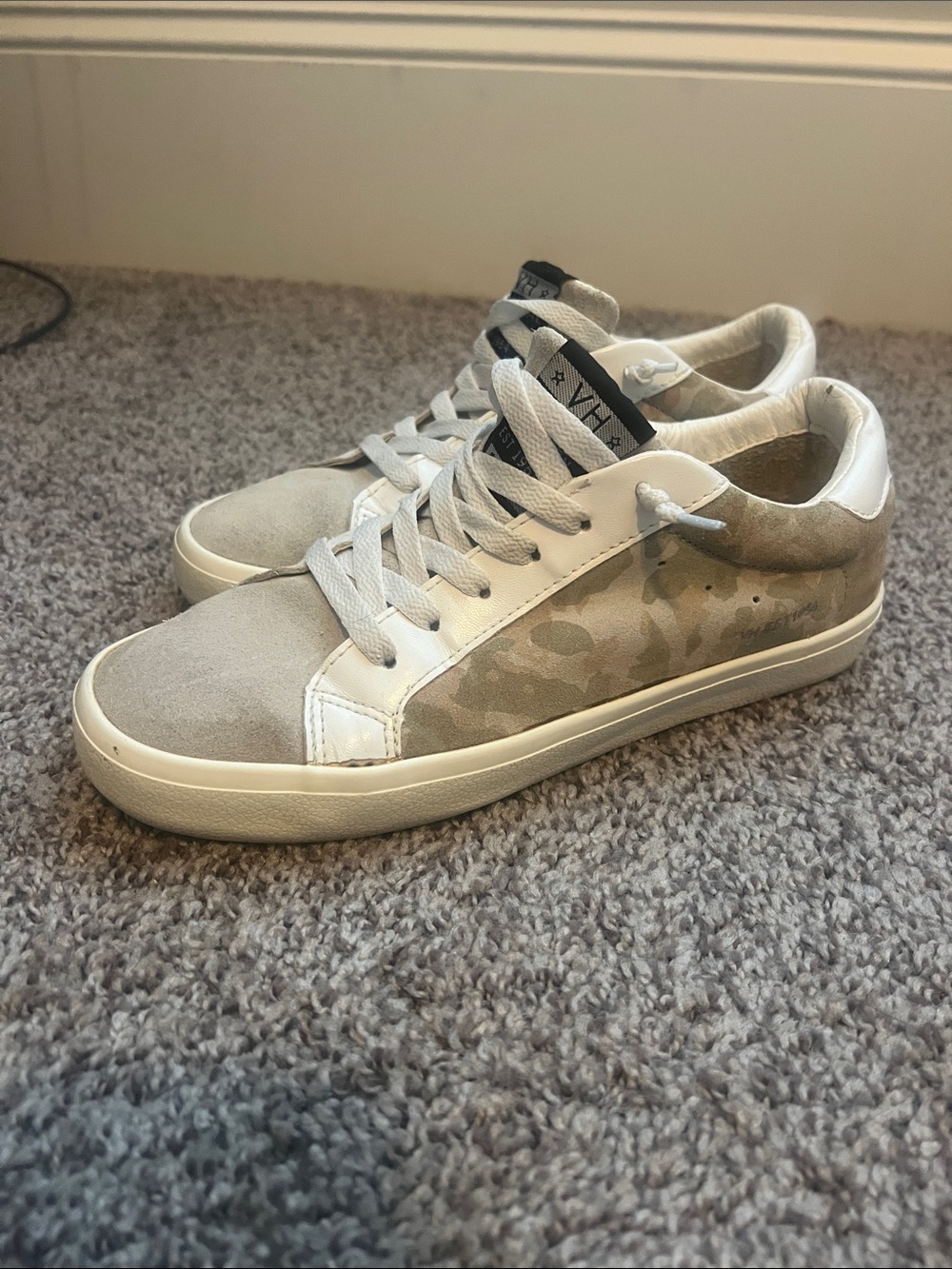 Vintage Havana Women's Taupe and White Camouflage Sneakers